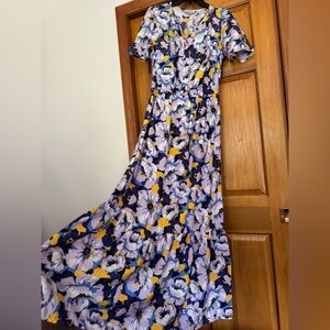 LOFT Floral Maxi Dress in Blue and Yellow